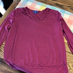 Apt 9 Purple Shirt with Lattice design at top.